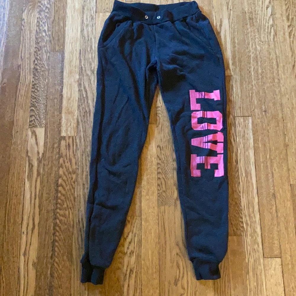 Black Sweatpants with Pink Love